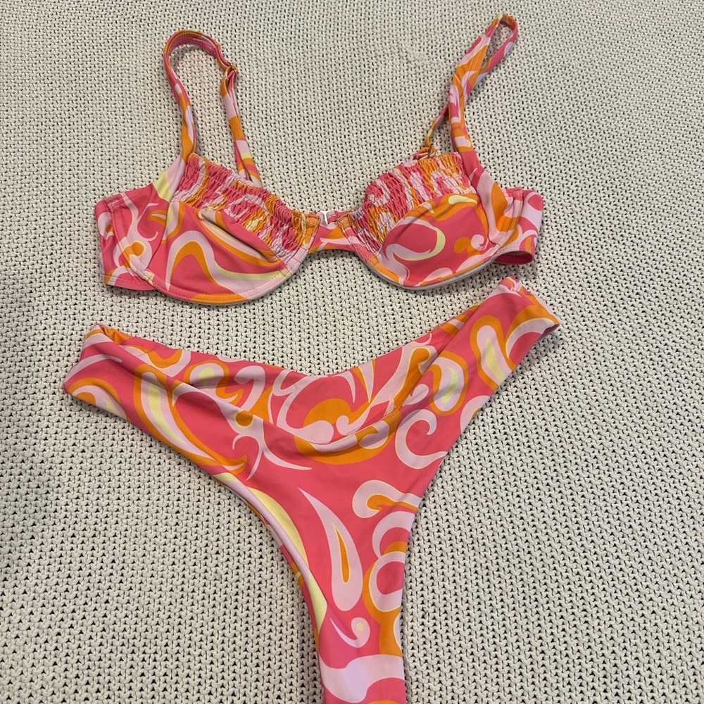 Vibrant Pink and Orange Swirl Bikini Set